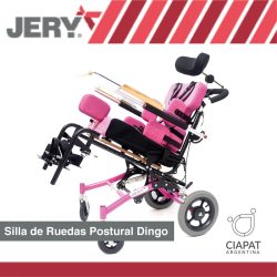 En la imagen vemos la silla de ruedas, en color rosa en posición de cambiar a postural.