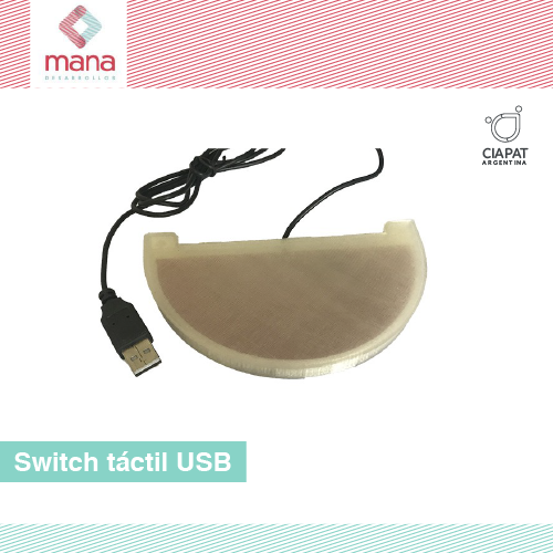 En la imagen se muestra el mouse táctil que tiene forma de semi circulo y con una conexión USB.
