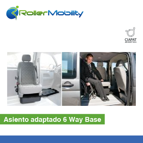 En la imagen se muestra en el lado izquierdo el asiento adaptado en solitario, y luego en el lado derecho colcado en un automóvil siendo utilizado por una persona.