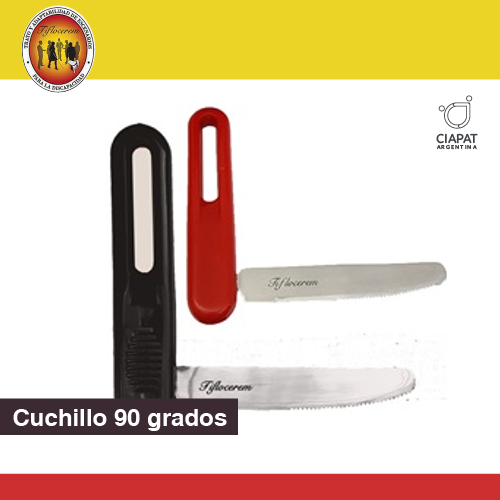 En la imagen se muestran dos cuchillos con el mango posicionado a 90 grados de la hoja de corte.