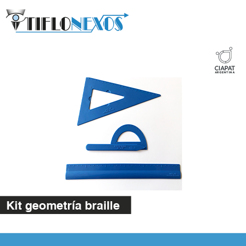 En la imagen se muestra el kit de geometría con braille.