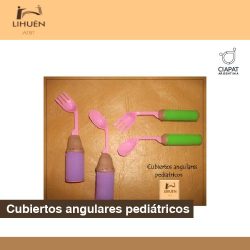En la imagen se muestran tenedores y cucharas con el mango angular, para niñas y niños.