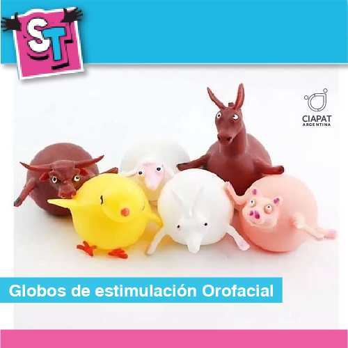 En la imagen se meustran globos plásticos, con formas de animales como burros, vacas, conejos, cerdo, pollo.